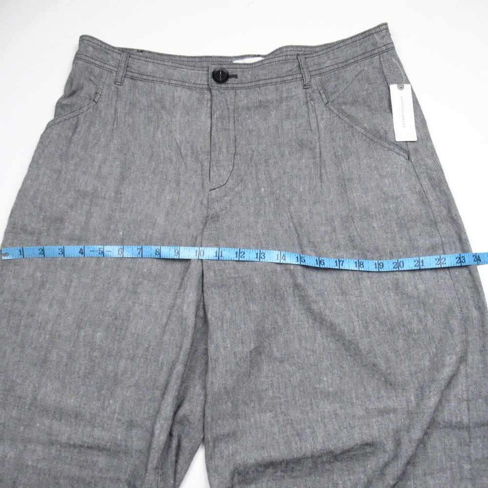 Anthropologie Linen Low-Rise Wide Leg Pants Gray Black - Size 12 - Picture 8 of 15